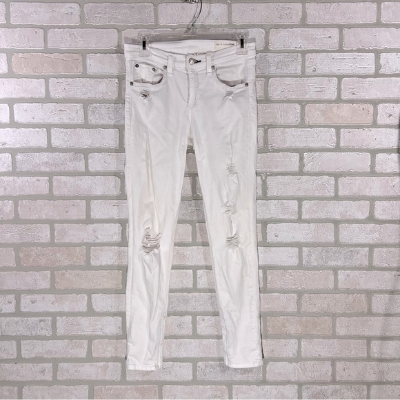 Rag & bone Zipper Capri Skinny Jeans in Bright White Shredded Size 26 - Picture 3 of 11